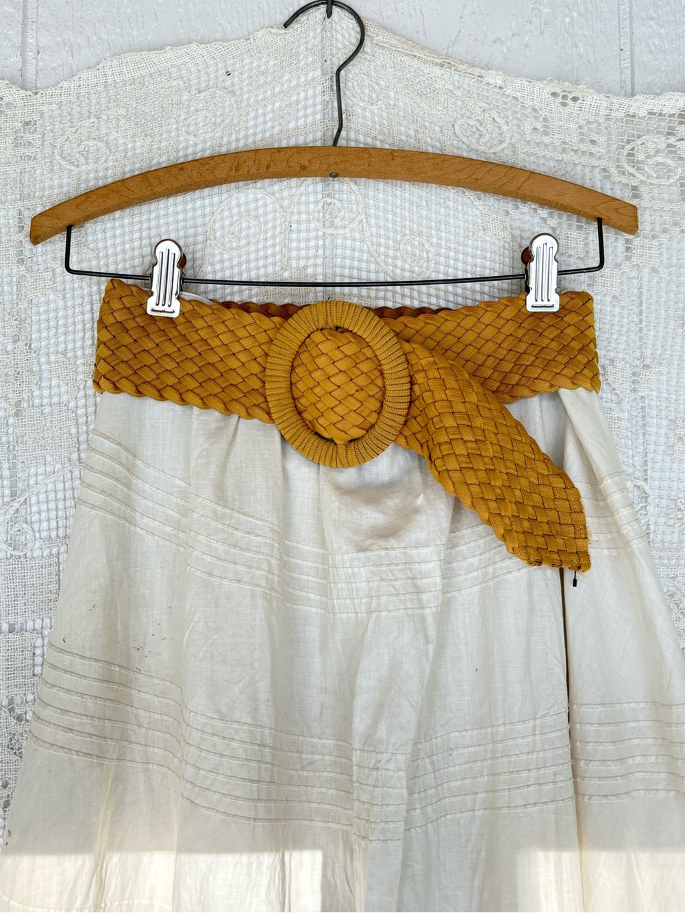 Woven Round-Buckle Waist Belt in Mustard Yellow 38 inches plus has stretch